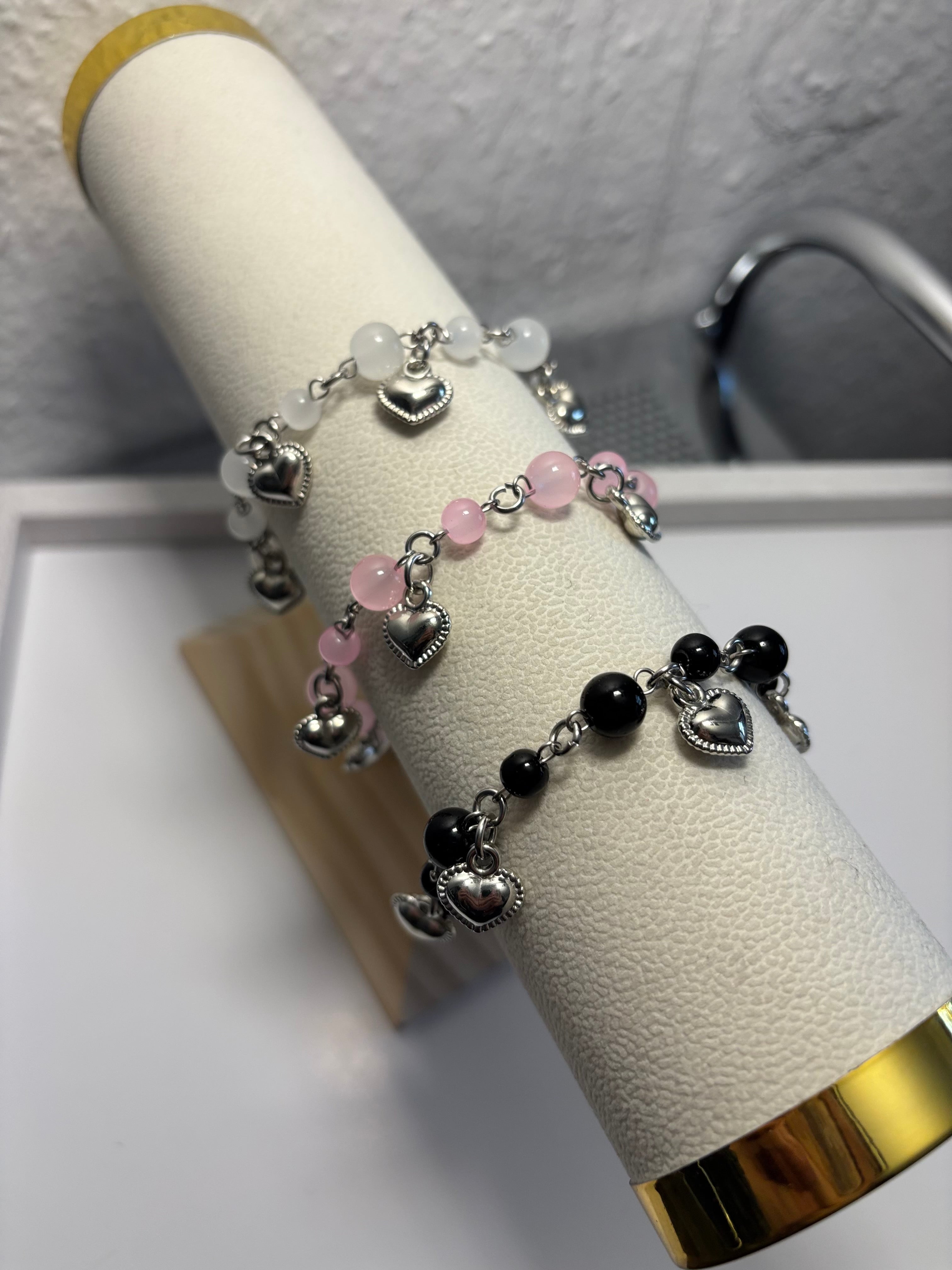 💗 Sweet Heart Charm Bracelets - Dark x Cute Handmade Jewelry