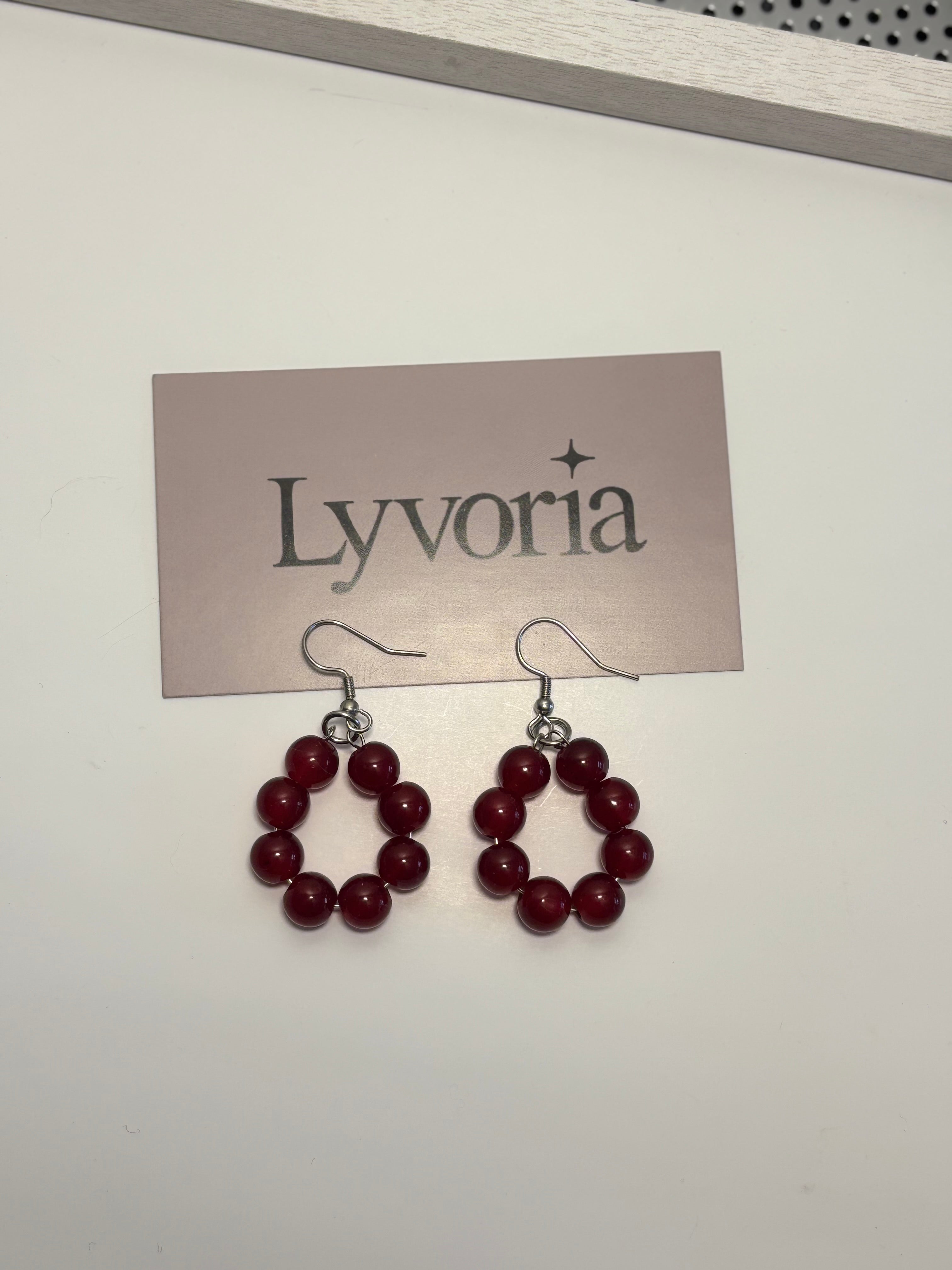 ❤️ Pearl Loop Earrings - Red Dark x Cute Handmade Jewelry