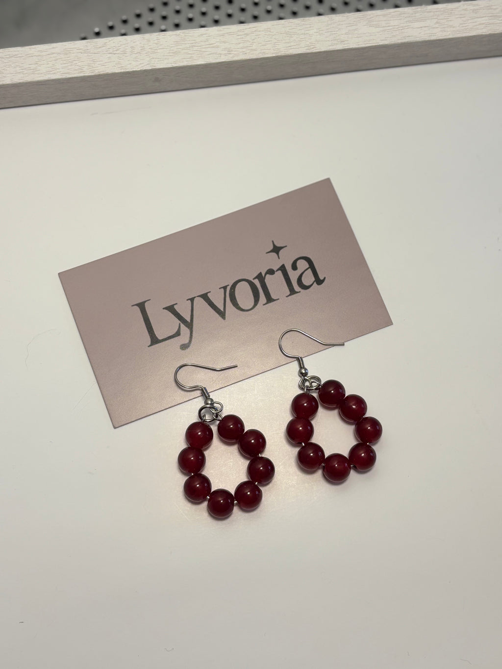 ❤️ Pearl Loop Earrings - Red Dark x Cute Handmade Jewelry